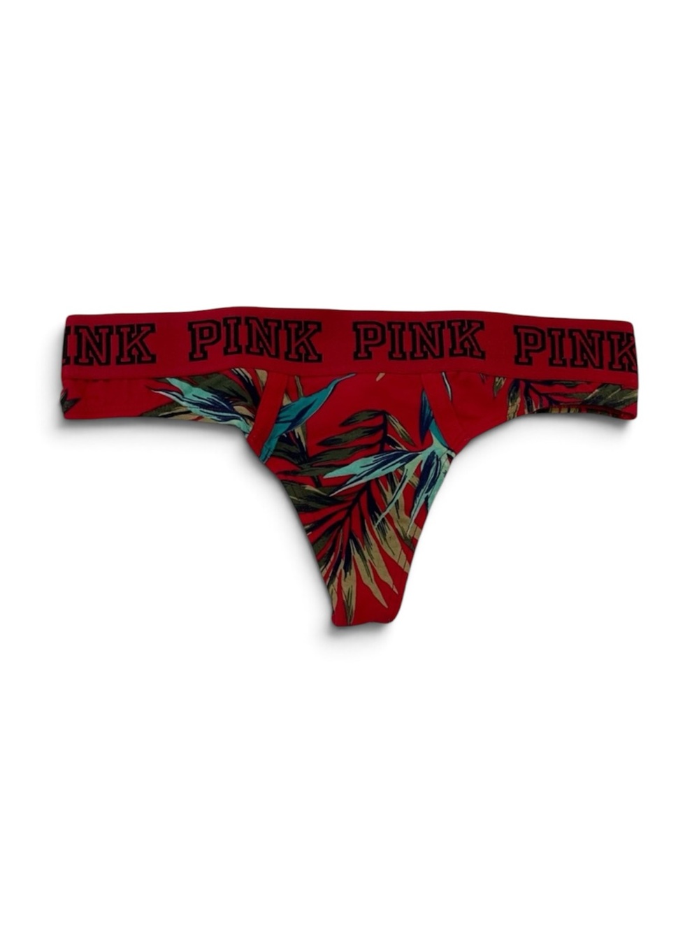 PINK Victoria’s Secret Red Tropical Leaf Thong | XS  | NWT